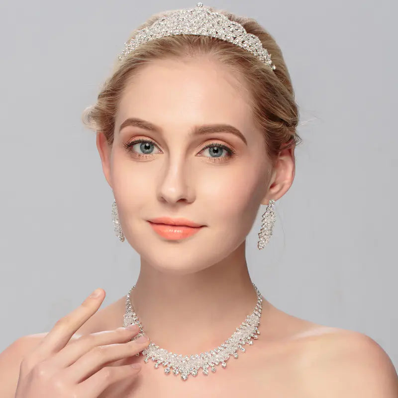 Bridal Crown Set with Necklace and Earrings (3 Pieces)