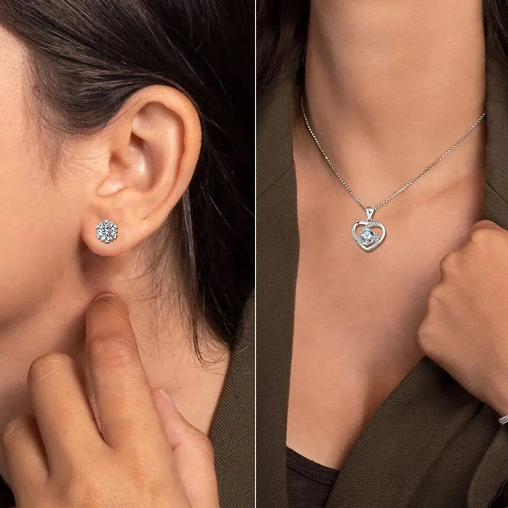 Sterling Silver Heart Jewelry Set - Necklace and Earrings