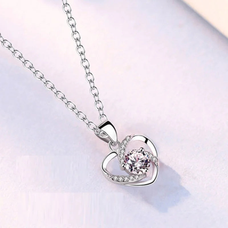 Sterling Silver Heart Jewelry Set - Necklace and Earrings