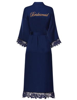 Luxe Long Satin Bridal Robes with Lace Trim