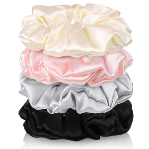 SilkCharm™ 100% Mulberry Silk Hair Scrunchies – 4-Pack Coffee Collection (Gentle on Hair)