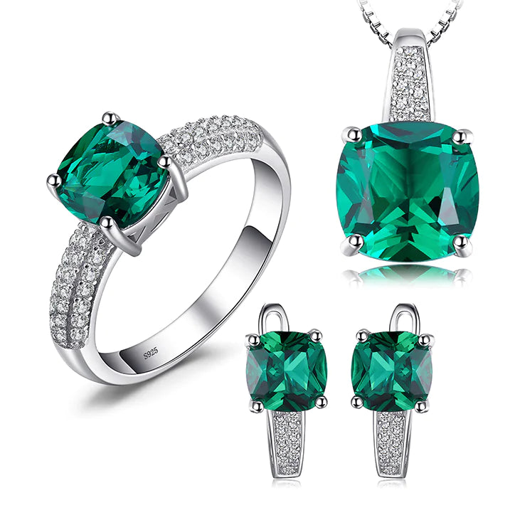 Emerald Flame Sterling Silver Jewelry Set