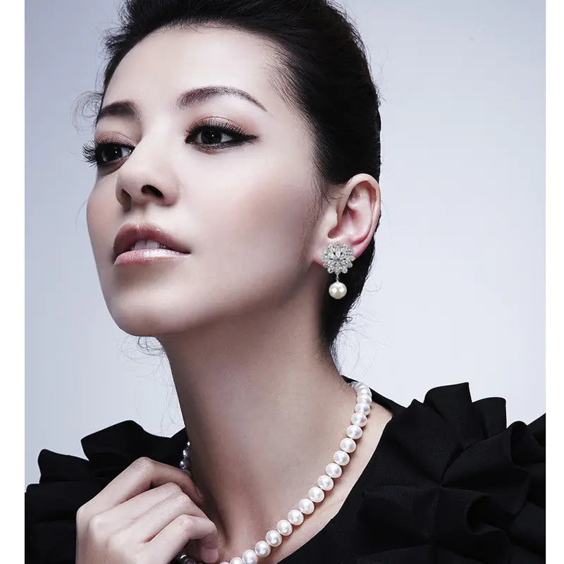 Bridal Pearl Earrings with Zircon Stone Studs 925 Silver