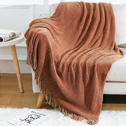 Maple Brown Knitted Throw Blanket