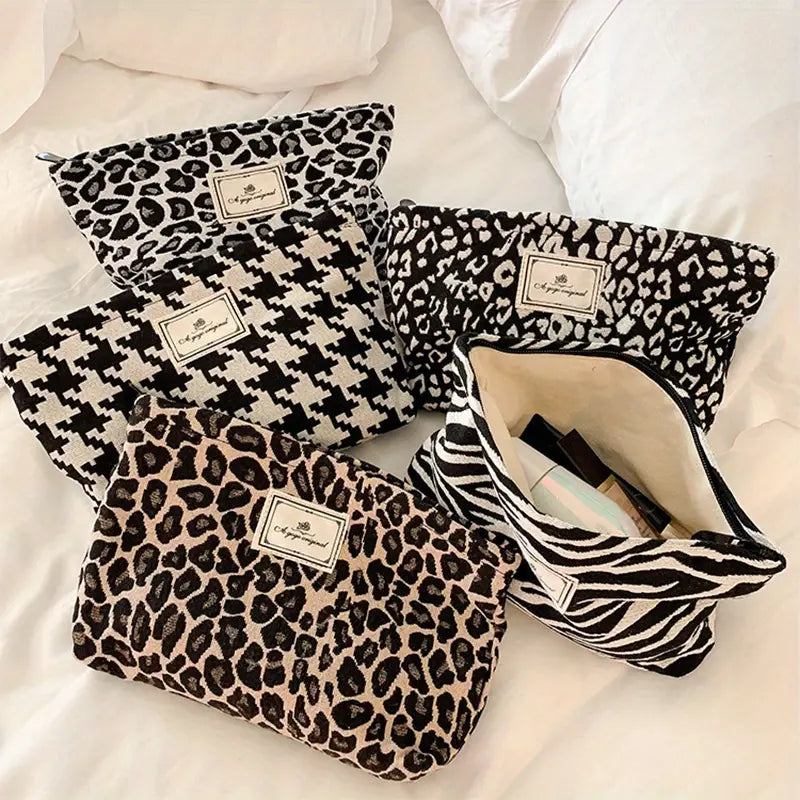 Leopard Print Travel Makeup Bag - Washable Organizer