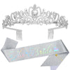 Silver Bridal Tiara & Glitter Sash Set