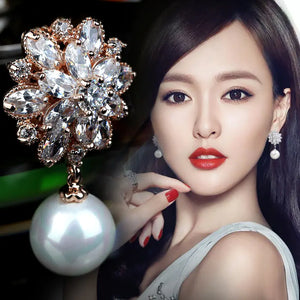 Bridal Pearl Earrings with Zircon Stone Studs 925 Silver